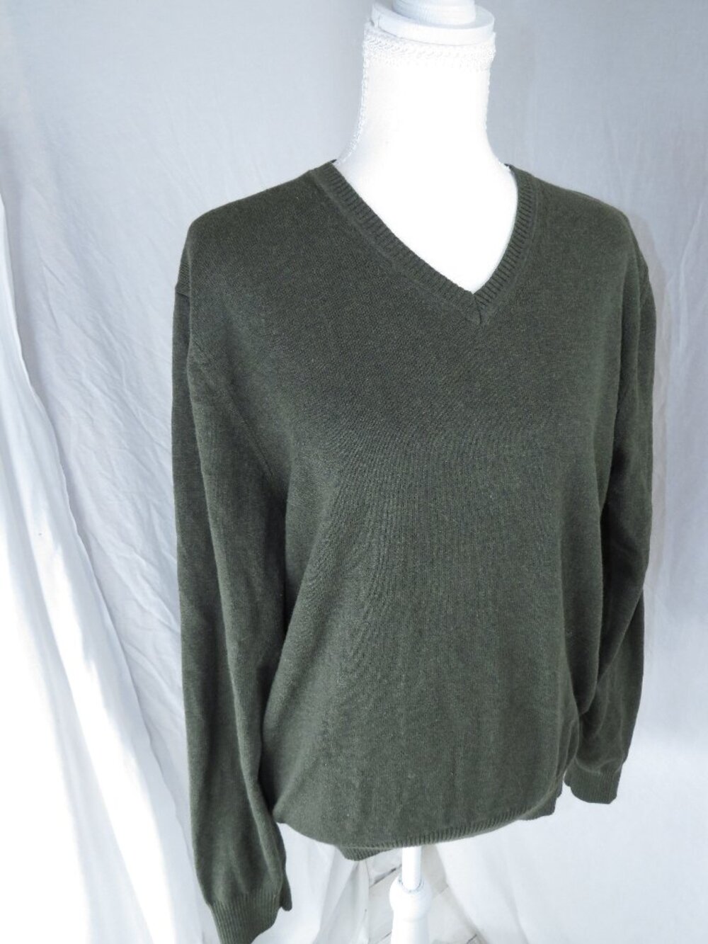 Jos. A. Bank Traveler Merino‑Blend V‑Neck Sweater in Deep Olive Green | Classic